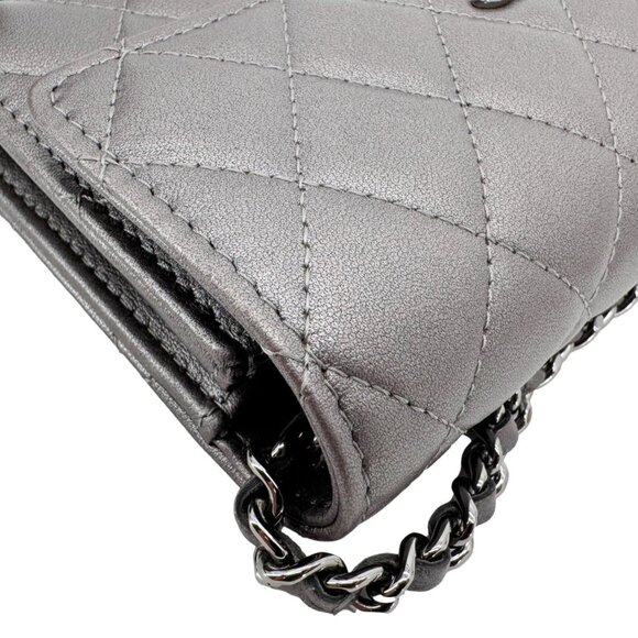 Chanel Pearl My Shoulder Mini Lambskin Quilted Leather Wallet Silver - Picture 6 of 13